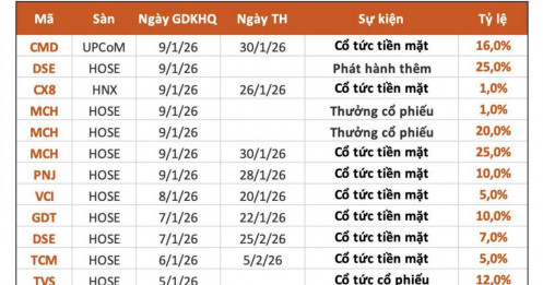 12 DN trả cổ tức bằng tiền mặt tuần đầu năm mới, cao nhất 25%