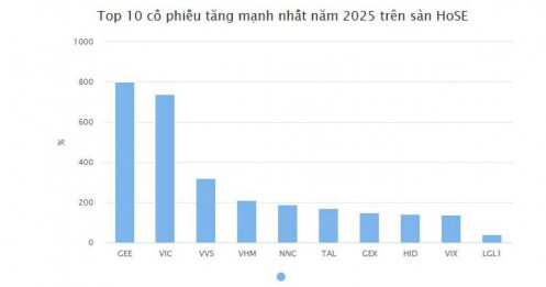 10 cổ phiếu tăng mạnh nhất năm 2025