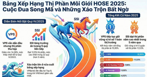 Bản đồ thị phần chứng khoán 2025: "Ông lớn" SSI trỗi dậy, VPS dẫn đầu nhưng đang chậm lại?