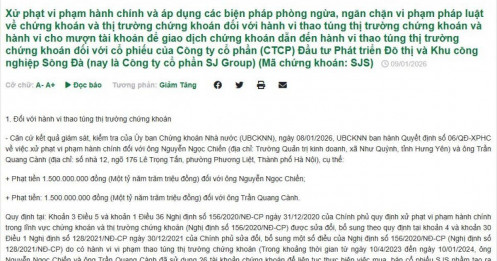 Sử dụng 26 tài khoản để thao túng cổ phiếu tăng 60%, hai cá nhân bị phạt tiền tỷ