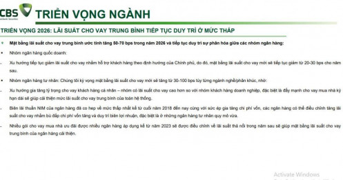 Lãi suất cho vay sẽ tăng tới 0,7 điểm % trong năm 2026