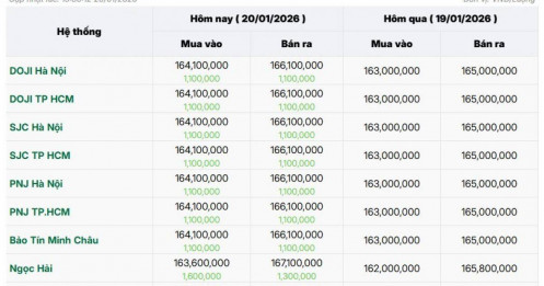 Giá vàng miếng lên 166 triệu đồng