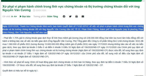 ‘Mua chui’ cổ phiếu chỉ sau 3 ngày nhậm chức, Phó TGĐ Sông Đà 2 nhận án phạt