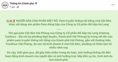 Fanpage Thông tin Chính phủ lên tiếng “minh oan” cho pate Cột Đèn Hải Phòng truyền thống