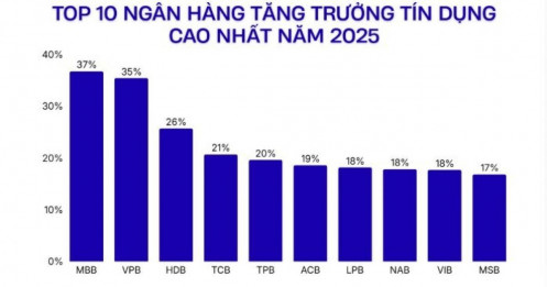 10 ngân hàng tăng trưởng tín dụng cao nhất năm 2025