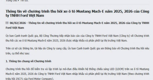 Ford thu hồi 434 xe điện tại Việt Nam