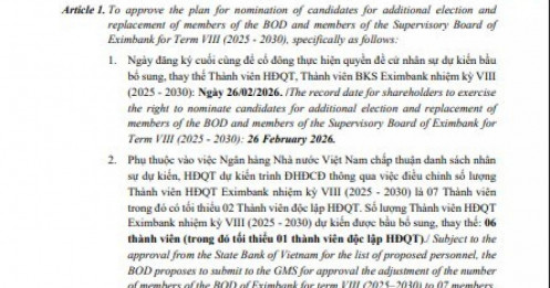 Eximbank chốt ngày họp ĐHĐCĐ 2026, dự kiến thay 6 thành viên Hội đồng quản trị