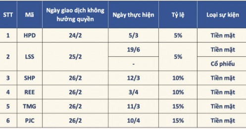 6 DN chia cổ tức tiền mặt tuần tới, cao nhất 15%