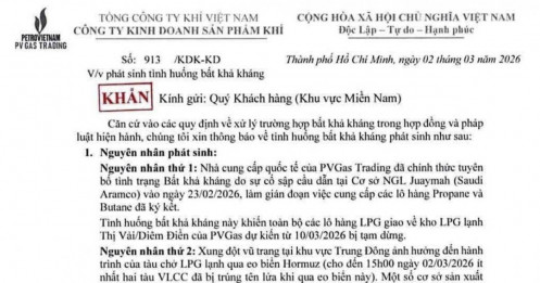 Thông báo khẩn: Nguồn cung Gas (LPG) nhập khẩu của PVGas Trading đứt gãy vì biến động Trung Đông