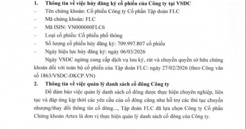 VSDC hủy đăng ký hơn 700 triệu cổ phiếu của Tập đoàn FLC