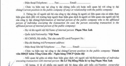 Vợ TGĐ đăng ký mua 2 triệu cổ phiếu MBB