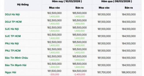 Sáng ngày 10/3: Giá vàng SJC, vàng nhẫn trơn đồng loạt tăng