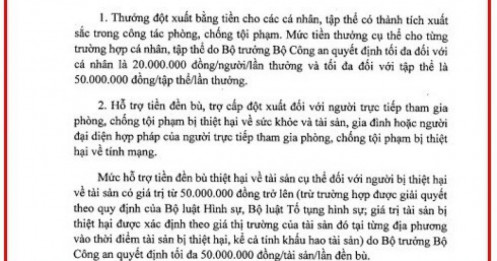 Từ hôm nay, tiền thưởng cho người có công phá án, chống tội phạm tăng gấp 4 lần, cá nhân có thể nhận tới 20 triệu đồng/lần