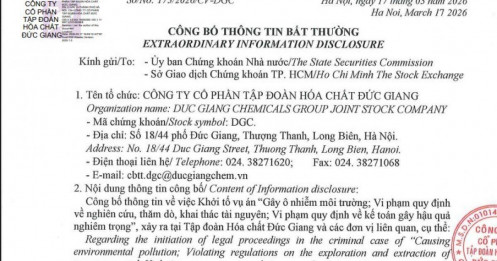 Hóa chất Đức Giang (DGC) ra thông báo mới nhất liên quan việc lãnh đạo bị khởi tố