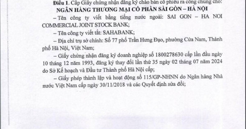 SHB được cấp Giấy phép đăng ký chào bán cổ phiếu ra công chúng
