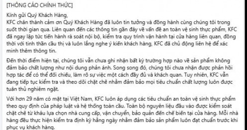 Vụ “gà mốc, khô” tại Hà Nội: KFC nói gì?