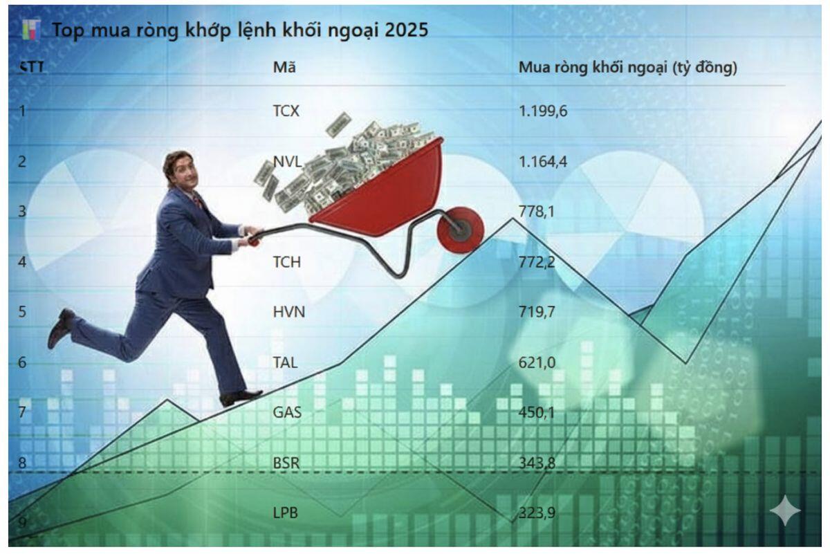 Cổ phiếu nào được săn lùng nhất bởi khối ngoại năm 2025