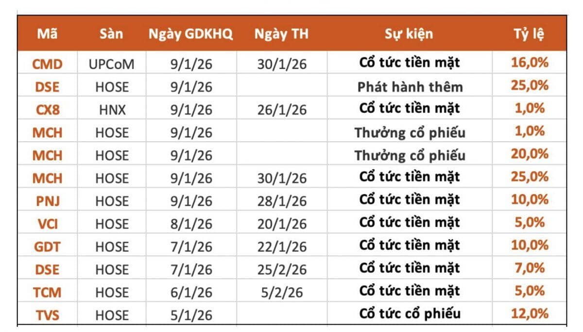 12 DN trả cổ tức bằng tiền mặt tuần đầu năm mới, cao nhất 25%