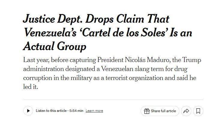 Bộ Tư pháp Mỹ rút cáo buộc ông Maduro là trùm băng đảng ma túy ‘Cartel de los Soles’