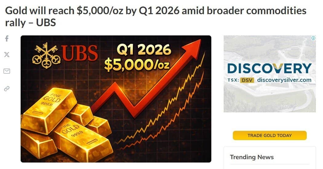 Giá vàng có thể đạt 5.000 USD/ounce vào cuối quý 1