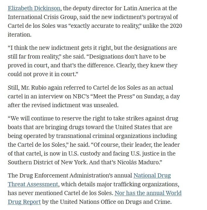 Bộ Tư pháp Mỹ rút cáo buộc ông Maduro là trùm băng đảng ma túy ‘Cartel de los Soles’