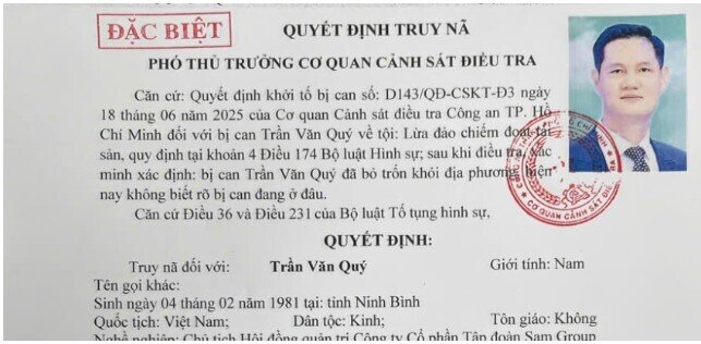 Công an TPHCM truy nã Chủ tịch HĐQT Công ty Cổ phần Tập đoàn Sam Group