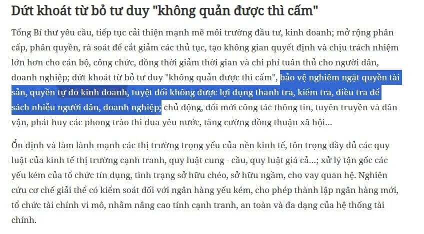 Tổng Bí thư: Bảo vệ quyền tự do kinh doanh, không lạm dụng thanh kiểm tra để sách nhiễu