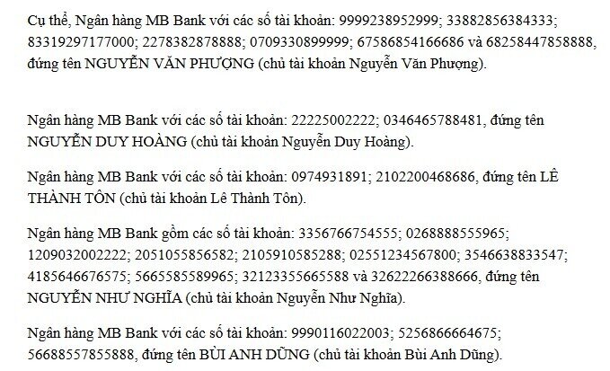 Ai đã chuyển tiền vào 26 tài khoản này cần gấp rút trình báo công an