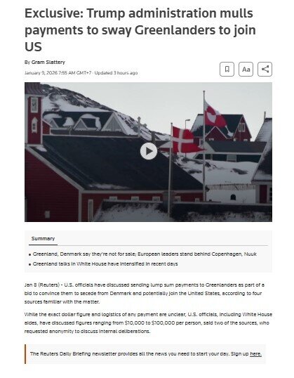 Mỹ xem xét trả tiền cho người dân Greenland để sáp nhập hòn đảo
