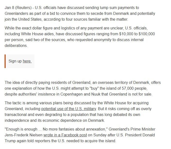 Mỹ xem xét trả tiền cho người dân Greenland để sáp nhập hòn đảo