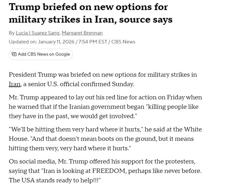 Ông Trump cân nhắc tấn công Iran