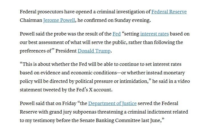 Nóng: Điều tra hình sự Chủ tịch Fed Jerome Powell