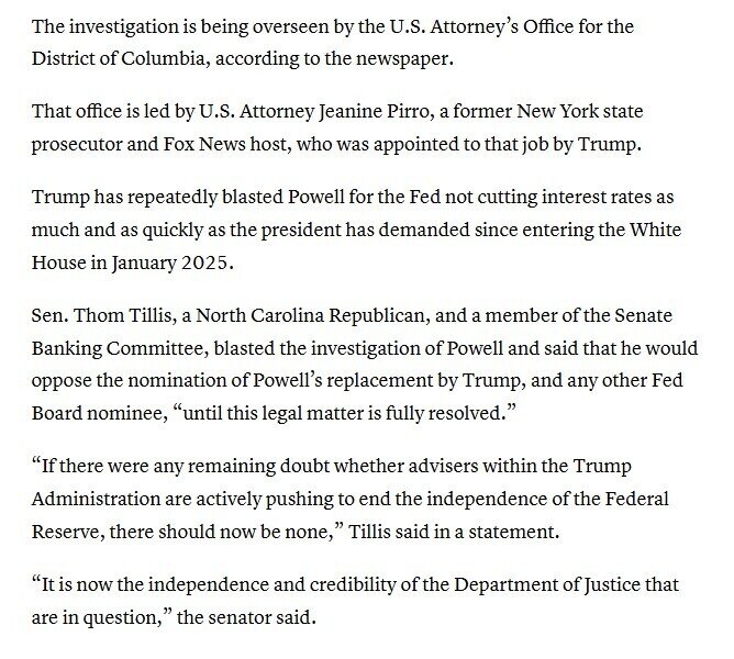 Nóng: Điều tra hình sự Chủ tịch Fed Jerome Powell