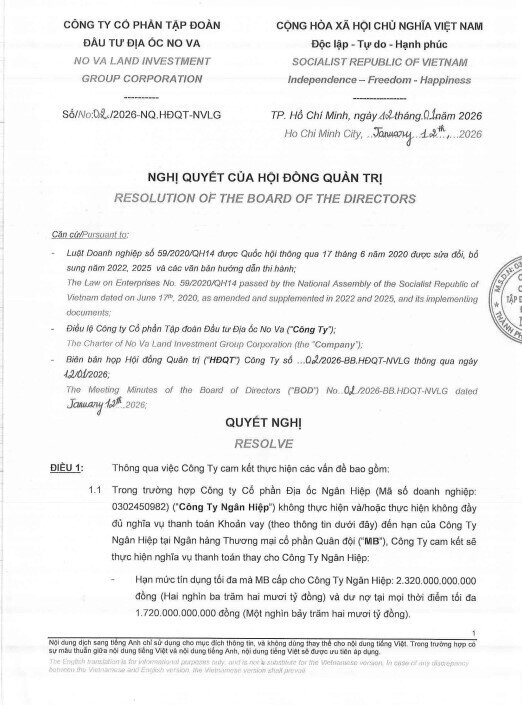 Novaland (NVL) bảo lãnh khoản vay hơn 2.300 tỷ đồng cho công ty con