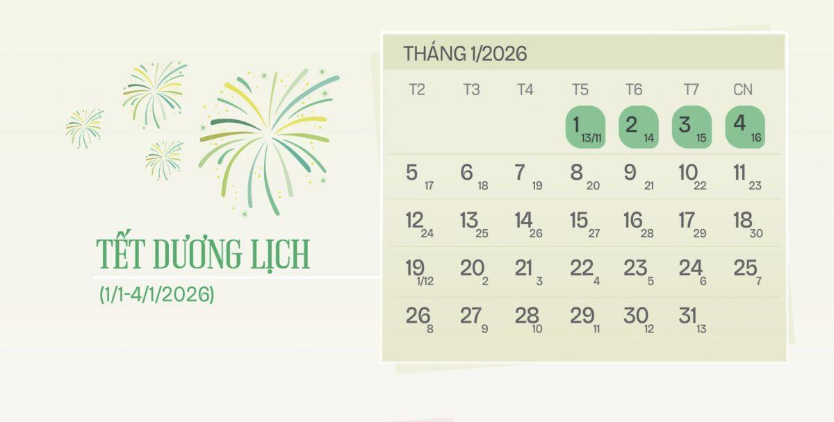 Các ngày nghỉ lễ Tết năm 2026