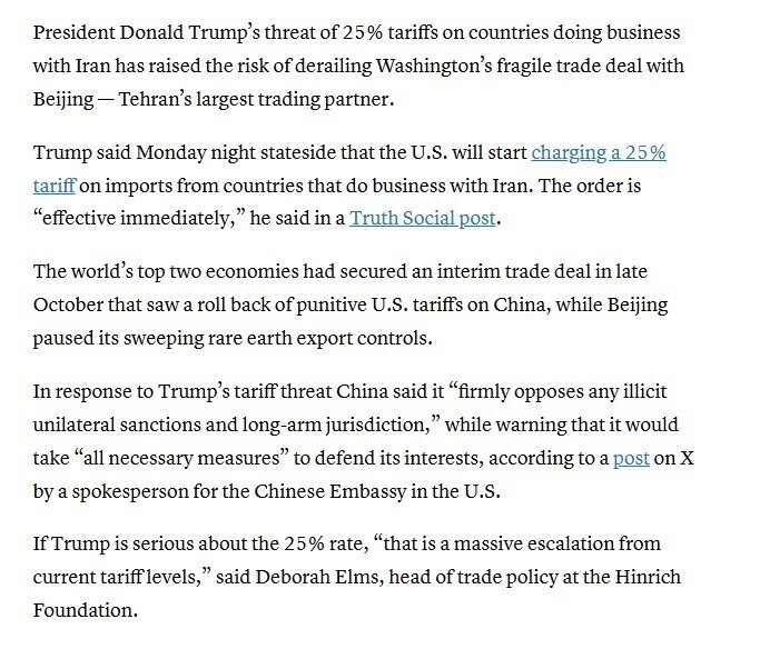 Căng thẳng tại Iran có nguy cơ đặt dấu chấm hết cho thoả thuận thương mại Mỹ - Trung