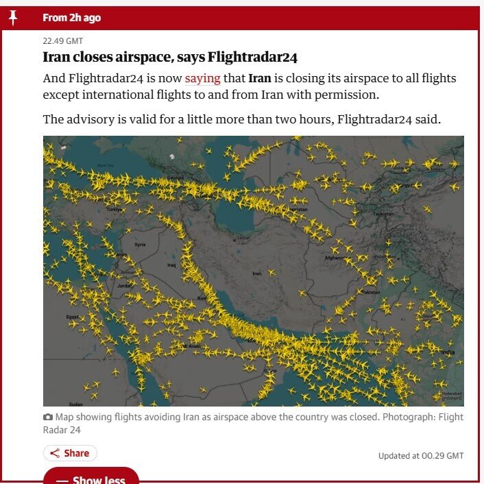 Iran đóng một phần không phận