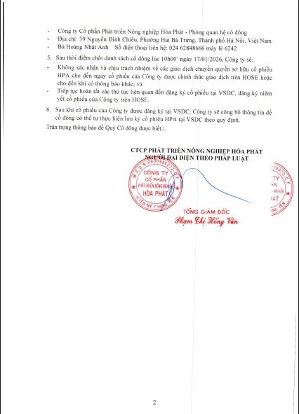 Nông nghiệp Hòa Phát (HPA) tiến một bước quan trọng đến mục tiêu niêm yết HoSE