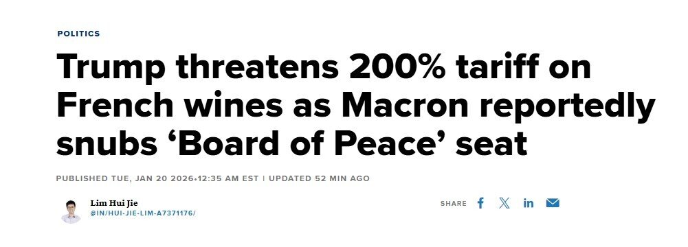 Ông Trump doạ áp thuế 200% lên rượu vang Pháp
