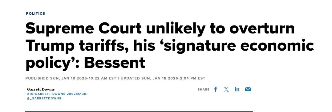 Bộ trưởng Tài chính Mỹ Scott Bessent: Tòa án Tối cao khó có khả năng đảo ngược thuế quan của ông Trump