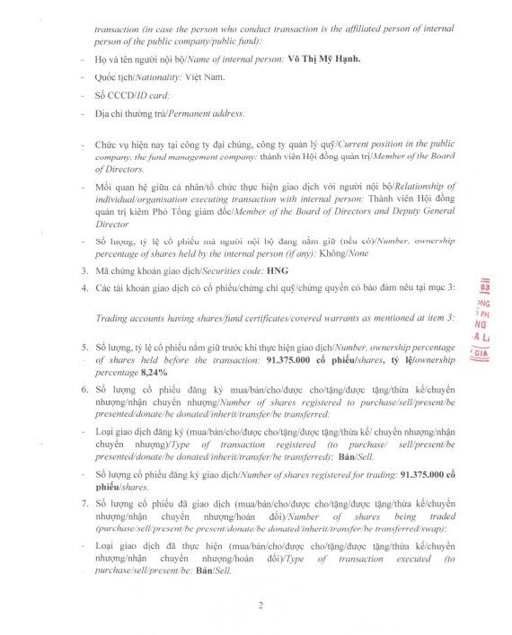 HAGL chính thức rút toàn bộ vốn khỏi HNG, chấm dứt liên minh 8 năm với THACO