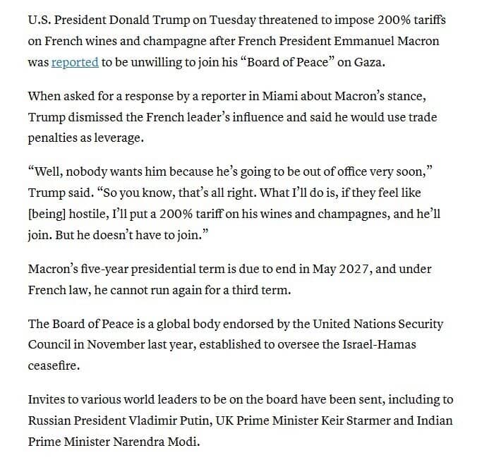 Ông Trump doạ áp thuế 200% lên rượu vang Pháp