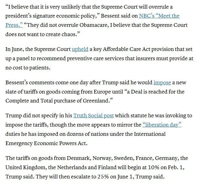 Bộ trưởng Tài chính Mỹ Scott Bessent: Tòa án Tối cao khó có khả năng đảo ngược thuế quan của ông Trump