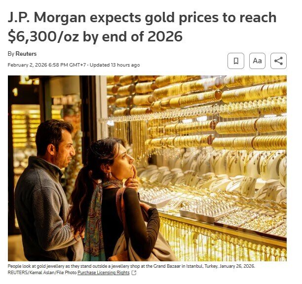 Giá vàng có thể đạt 6.300 USD/ounce vào cuối năm 2026