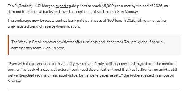 Giá vàng có thể đạt 6.300 USD/ounce vào cuối năm 2026