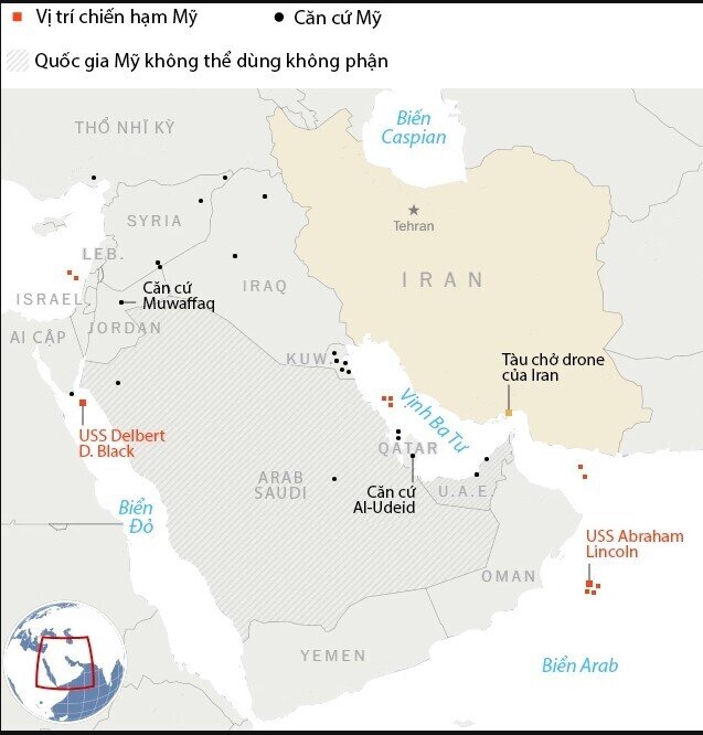 Quy mô lực lượng quân sự Mỹ tập trung quanh Iran