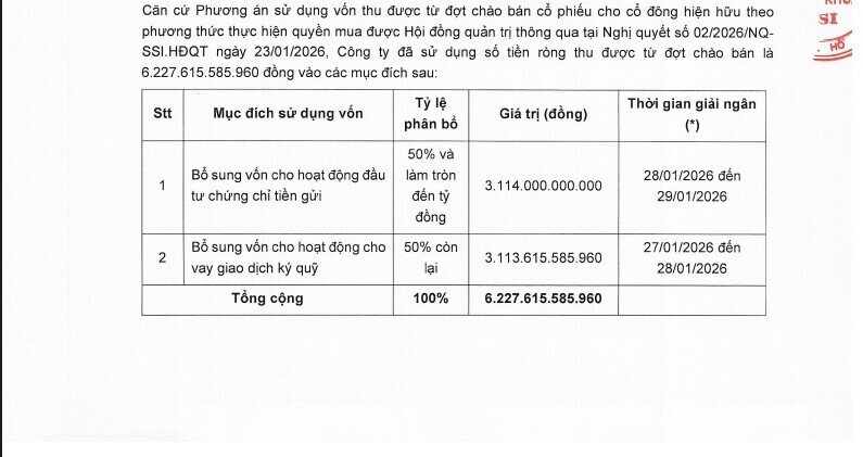 Chứng khoán SSI đã dùng hơn 6.200 tỷ đồng thu từ chào bán cổ phiếu như thế nào?