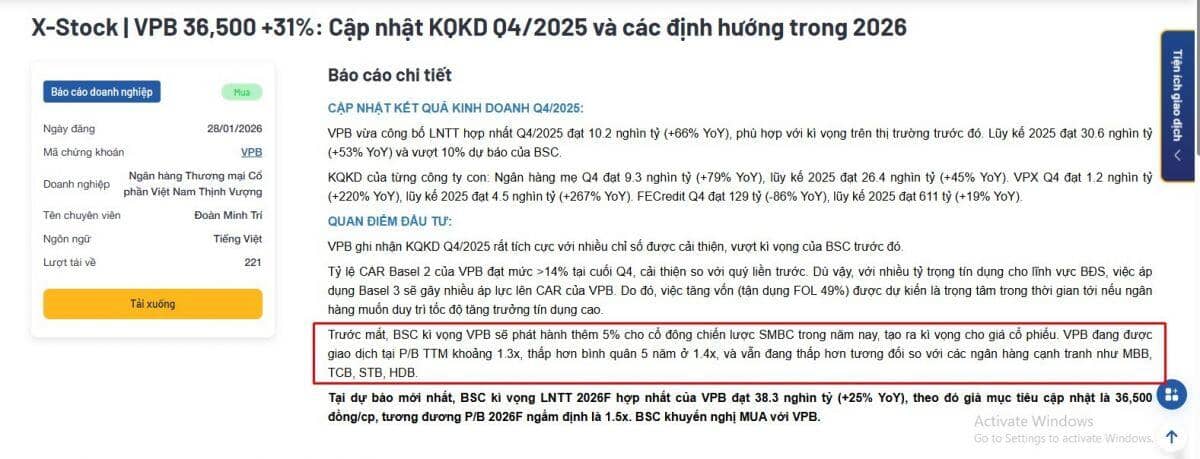 Khả năng VPBank bán thêm 5% cổ phần cho SMBC trong năm nay