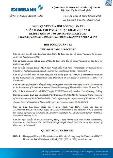 Eximbank chốt ngày họp ĐHĐCĐ 2026, dự kiến thay 6 thành viên Hội đồng quản trị