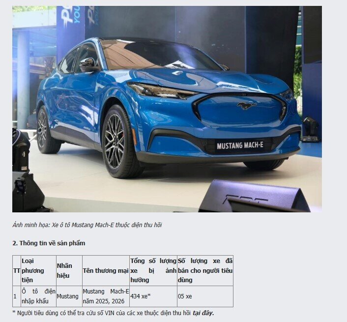 Ford thu hồi 434 xe điện tại Việt Nam